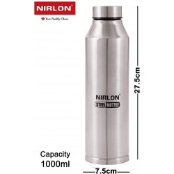 Nirlon Unbreakable Stainless Steel Leak Proof Fridge Water Bottle 1000 ML